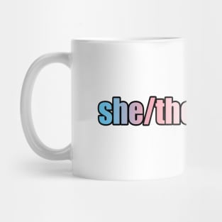 She/They & Trans Pride - Plain Pronouns Mug